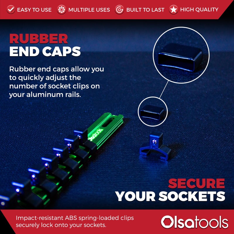 Olsa Tools Socket Organizer - 3/8-Inch Drive Green Holder - Stores 18 Chrome or Impact Sockets - Durable Rail Storage for Mechanics - Professional Grade Metric or SAE Socket Organizer - Part 1014 - Image 4